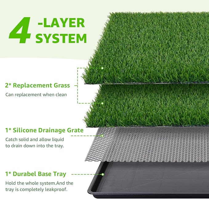 LOOBANI 45x29in Large Dog Litter Box: Dog Grass Pad with Tray with 2×Artificial Grass Pads + 1×Drainage Grate - Quickly Absorbent Portable Patio Potty for Balcony Apartment Indoor Outdoor Use