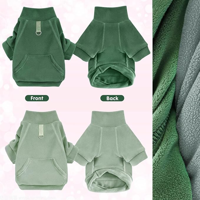 Idepet Fleece Turtleneck Sweatshirt 2 Pack, Winter Pet Clothes - Stretchy Small Dog & Cat Apparel, Green & Dark Green, XX-Large