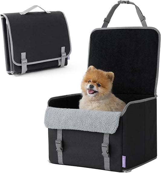 Lesure Dog Car Seat for Small Dogs, Foldable Pet Car Seat with Clip-On Safety Leash, Waterproof Puppy Booster Seat for Small Pets Under 25lbs, Portable Doggie Carseat Travel Carrier Bed, Black