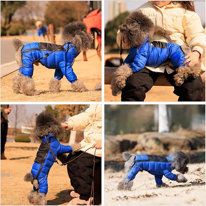 Lovelonglong Dog Coat Dog Warm Jacket, 4 Legs Covered Waterproof Windproof Reflective Warm Dog Vest, Zippered Adjustable Outdoor Dog Snow Jacket for Small Medium Large Dogs Blue S