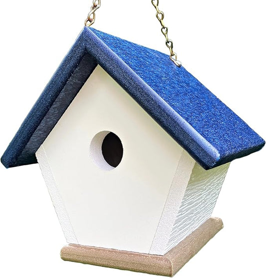 HomePro Garden Hanging Wren House: Navy Blue Poly Lumber Bird House for Outdoors