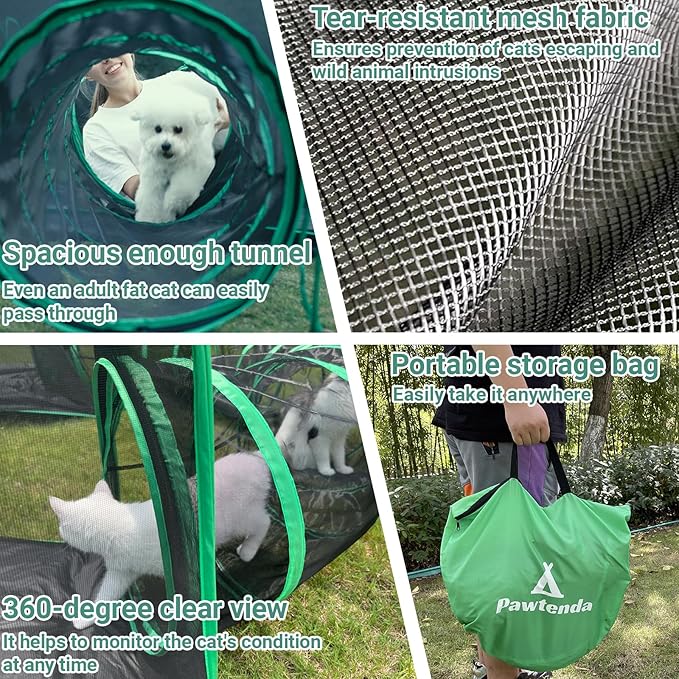 6-in-1 Catio Outdoor Cat Enclosure, Enclosed Cat Playpen Include 3 Tents & 3 Tunnels, Portable Tent for Kitty and Small Animal Within Storage Bag, Support Expansion