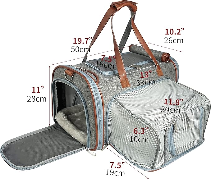 Mr. Peanut's Gold Series Big Apple XL Expandable Airline Approved Soft Sided Pet Carrier, Premium Brand Self Locking Zippers, Plush Faux Fleece Bedding with a Sturdy Plywood Base (Platinum Gray)