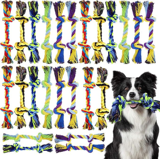 24 Pack Large Dog Rope Toys 10 Inch Chew Toys Bulk Natural Cotton Dog 2 Knot Dog Toy 2 Knots Chew Rope Toy Teething Rope Toys for Aggressive Chewers and Medium Dogs