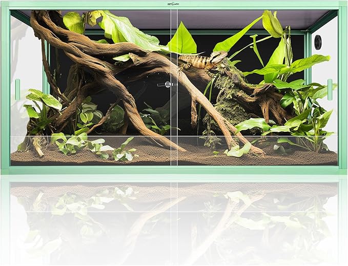 REPTI ZOO 120 Gallon Reptile Terrarium, 4x2x2 ft Light Weight Reptile Enclosure, Colored Reptiles Tank with Tempered Glass Door, Large Aluminum Habitat for Bearded Dragon, Snake, Lizard, Gecko-Green