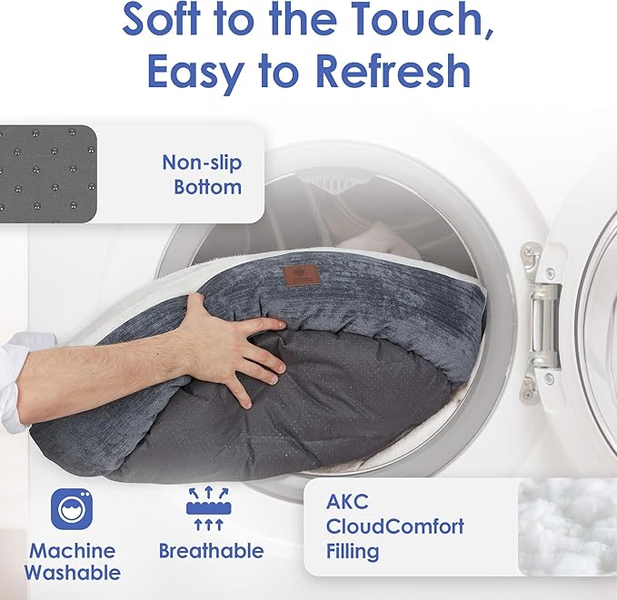 AMERICAN KENNEL CLUB 25" Mason Fabric Round Pet Bed - Stylish Washable Dog Bed with Non-Slip Bottom, Plush Sleeping Surface - for Cats, Medium Breeds