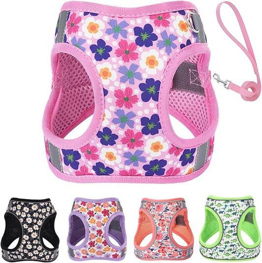 Small Dog Harness and Leash Set, Step in Dog Harness No Pull for Walking Running Training, Puppy Essentials for Dogs Cat Bunny, Adjustable Reflective Dog Vest Harness. (Pink, M)