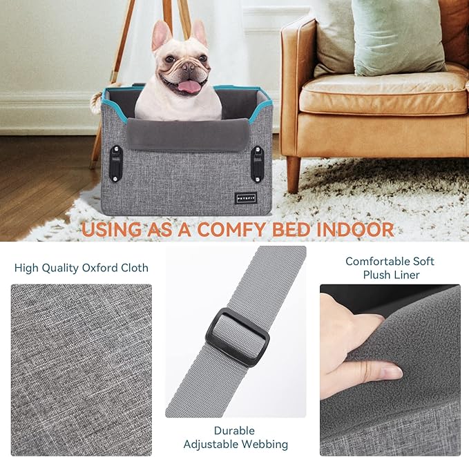 PETSFIT Dog Car Seats for Small Dogs, Patent Safety Buckles Dog Booster Car Seat, Dog Carseat with Safety Belt, Suitable for Small Pets Up to 25lbs (Grey)