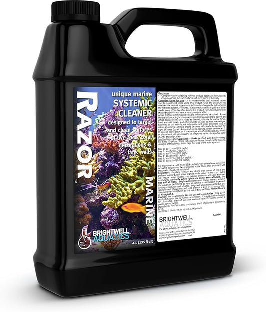 Brightwell Aquatics - Razor Marine - Unique Systemic Fish Tank Cleaner for Marine Aquariums - Aquarium Water Treatments, 135.2 fl oz