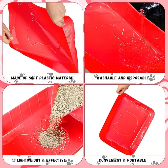 Bokon 25 Pcs Disposable Litter Boxes for Cats Plastic Cat Litter Tray Large Kitten Pan for Kitty Rabbit Guinea Pig Hamster Pets Supplies Travel Home Toilet, 15.7 x 11.8 x 3 Inches(Red)