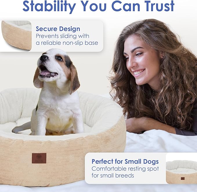 AMERICAN KENNEL CLUB 23" Mason Fabric Round Pet Bed - Stylish Washable Dog Bed with Non-Slip Bottom, Plush Sleeping Surface - for Cats, Small Breeds