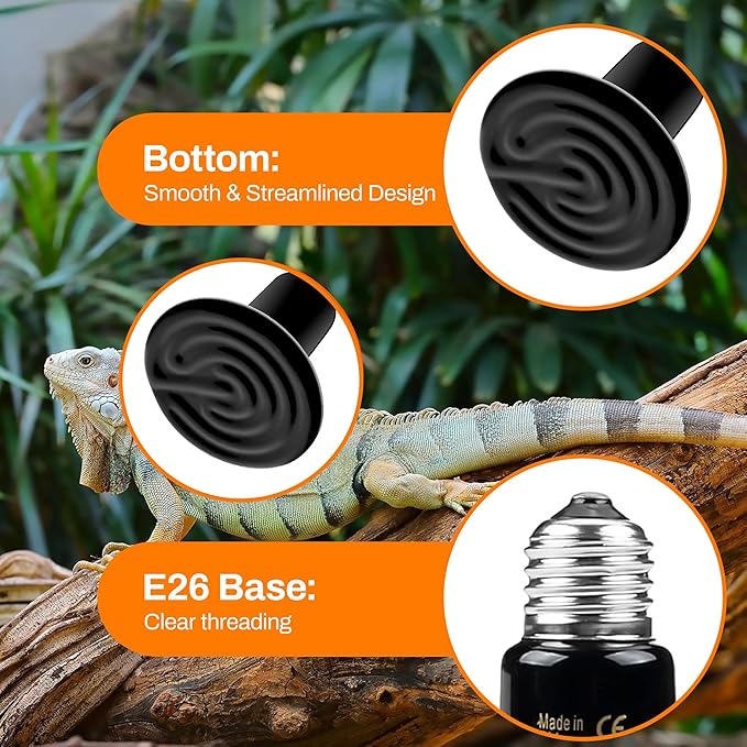BN-LINK 100W Reptile Heat Lamp 2-Pack, Ceramic Heat Emitter Bulbs, No Light Heat Lamp for Reptiles, Chickens, Lizard, Turtle, Snake