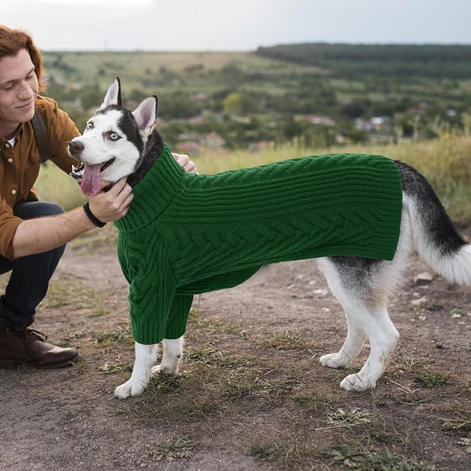 ASENKU XL Dog Sweater, Dog Sweaters for Extra Large Dogs,Pet Sweatshirt Apparel Turtleneck Pullover Winter Pitbull, Labrador Retriever(Dark Green, X-Large)