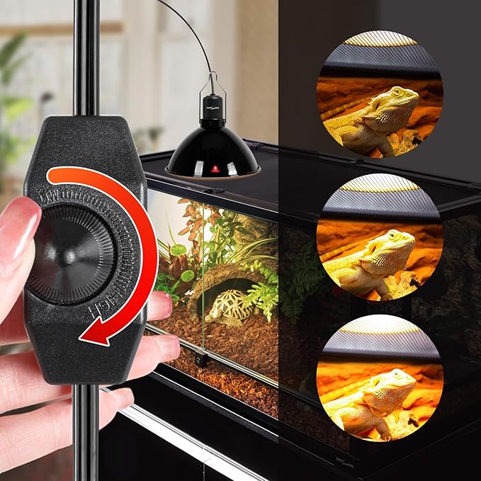 REPTI ZOO Upgrade Reptile Light Fixture with Dimming,8.5 inch Deep Dome Lamp Fixture for Reptile Tank Terrarium, Reptile Heat Lamp Fixture for UVB UVA Bulb Basking Heat Bulb