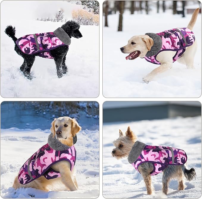 Doglay Dog Coat, Waterproof Dog Jacket Pet Winter Coat for Cold Weather with Thicken Furry Collar, Reflective Puppy Winter Jacket Warm Fleece Lining for Small Medium Large Pets