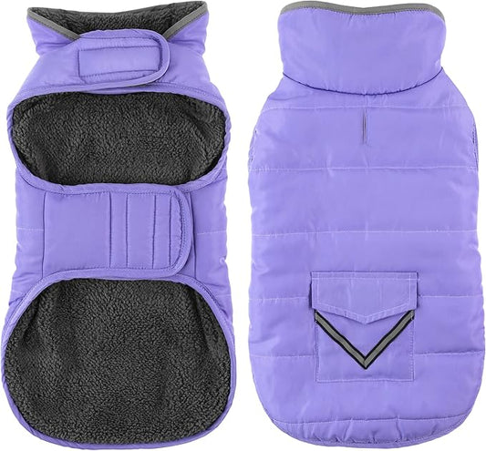 Dog Coat, Waterproof Dog Winter Jacket with Pocket, Reflective Adjustable Pet Snow Vest, Warm Cozy Fleece Sweater for Small Medium Extra Large Dogs - Light Purple, S