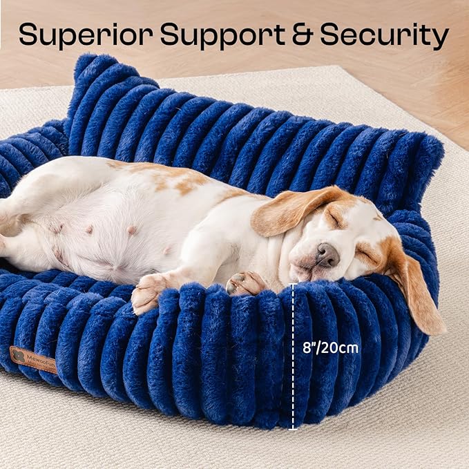 MEWOOFUN Dog Couch Bed, Fluffy Small Dog Bed with Removable Washable Cover, Supportive Cat Couch for Cats & Dogs up to 25 lbs (Navy Blue, 30x21x12)