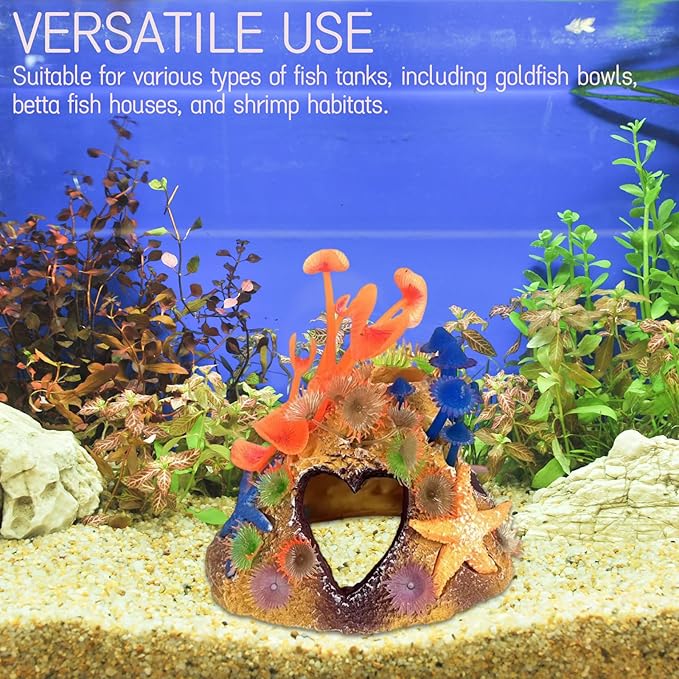 Colourful Coral Cave Fish Tank Rock Decor - Resin Aquarium Plant Ornament for Betta Fish, Shrimp, and Goldfish Tanks (color2)