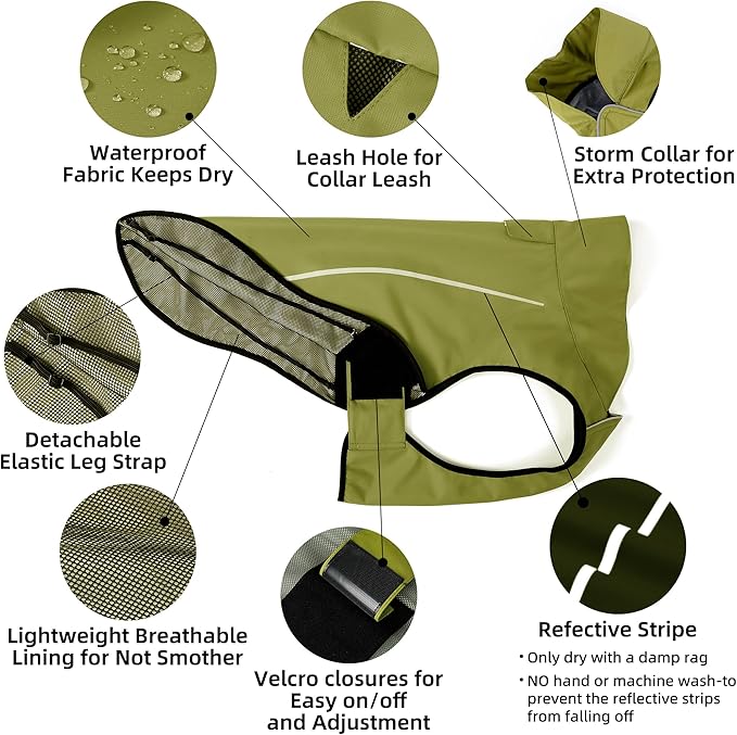 Mile High Life Dog Raincoat, Adjustable Waterproof Reflective Rain Jacket for Small Medium Large Dogs, Lightweight Breathable Pet Rain Coat with Leash Hole(Lime Yellow,XS Chest 17-23")