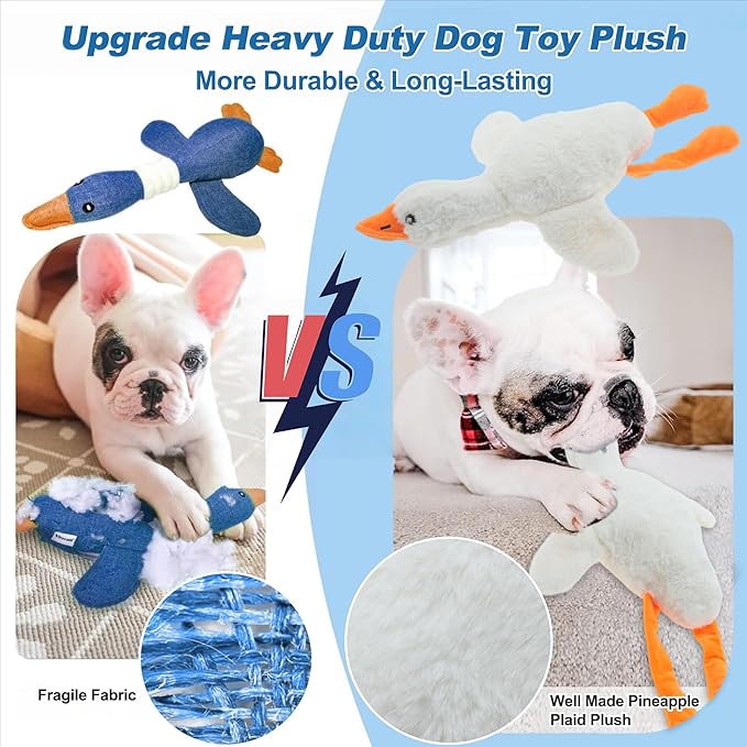 Dog Toys for Aggressive Chewers, Goose Chew Toy for Dogs, Squeaker Crinkle Plush Toy, Tough Interactive Dog Chew Toys, White