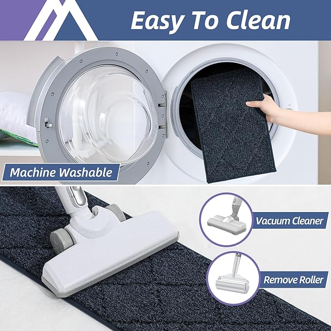 COSY HOMEER Edging Stair Treads Non-Slip Carpet Mat 28inX9in Indoor Stair Runners for Wooden Steps, Edging Stair Rugs for Kids and Dogs, 100% Polyester TPE Backing (7pc, Navy)