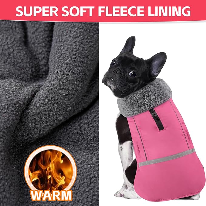 Doglay Dog Coat, Waterproof Dog Jacket Pet Winter Coat for Cold Weather with Thicken Furry Collar, Reflective Puppy Winter Jacket Warm Fleece Lining for Small Medium Large Pets