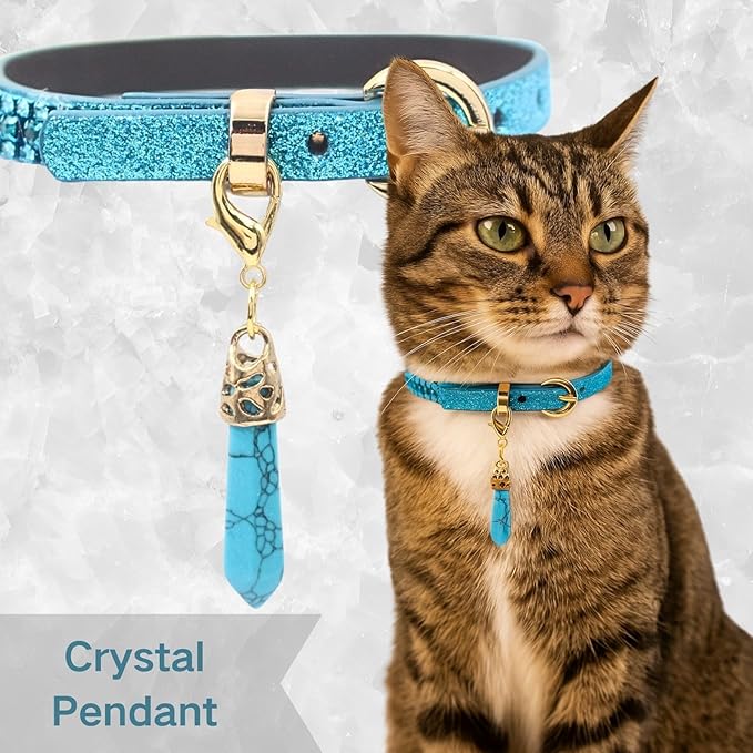 PEARLY JUN Rhinestone Dog Collars for Small Dogs Cat, S Blue Bling Diamond Cat Collar Cute Luxury Crystal Pet Puppy