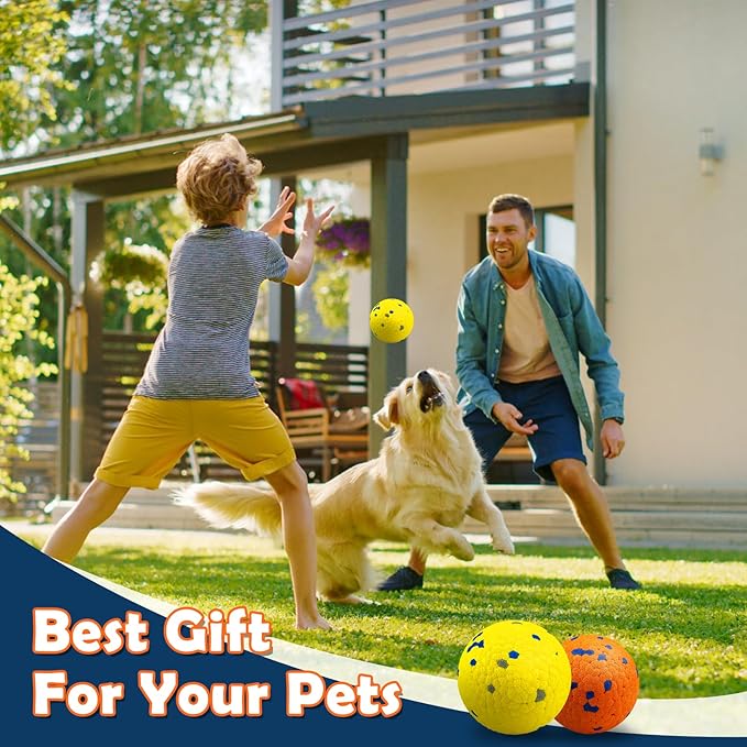 2 Pack Dog Balls Indestructible Tennis Balls for Dogs Durable Bouncy Dog Toy Balls for Aggressive Chewers Interactive Dog Toys for Water Toy Fetch Balls, Yellow,Orange