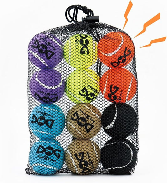 Squeaky Tennis Balls for Dogs - 12 Pack 2.0'' Durable Non-Toxic Outdoor Dog Toys Balls with Mesh Bag, SGS Certified, Colorful Fetch Toys,Small Breeds