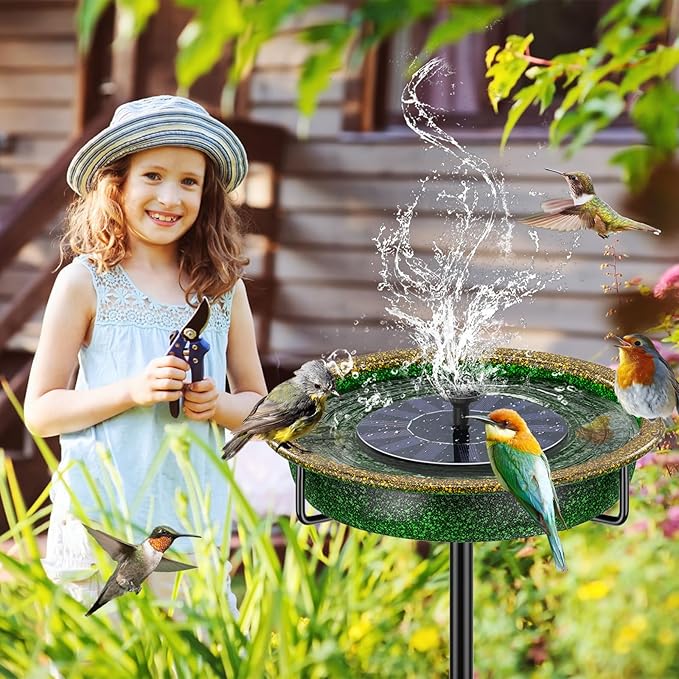 38In Metal Bird Bath for Outside, Vintage Freestanding Birdbaths & Birdfeeder, Detachable Decoration Spa Bird Feeder for Outdoors Garden Patio Yard Lawn, 4 Spiky Feet(Green)