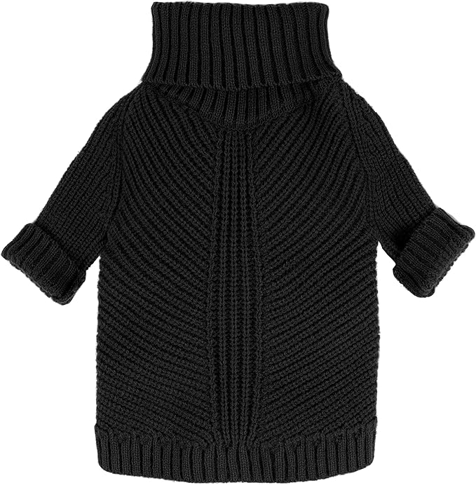 Fitwarm Dog Turtleneck Sweater, Thermal Knitted Pet Coat, Dog Winter Clothes for Small Dogs, Cat Apparel, Black, Small
