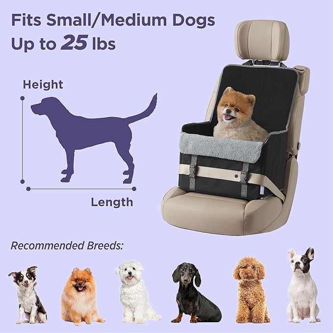 Lesure Dog Car Seat for Small Dogs, Foldable Pet Car Seat with Clip-On Safety Leash, Waterproof Puppy Booster Car Seat for Small Pets Under 25lbs, Portable Doggie Travel Carrier Bed, Light Ivory