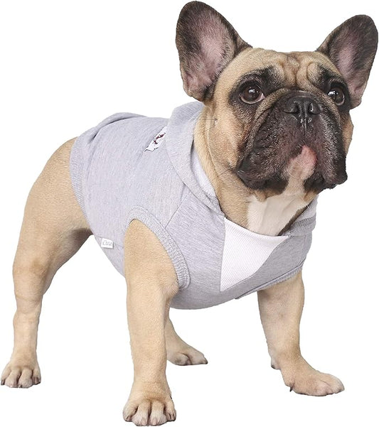 iChoue 100% Breathable Cotton Dog Hoodies Clothes for French Bulldog Sweatshirts Sweaters Frenchie Pug English Medium Dogs - Grey, Large Plus