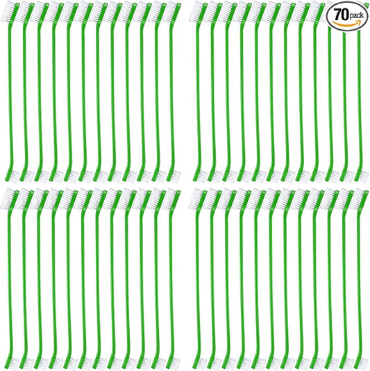 Dog Tooth Brush Pet Toothbrush Soft Grooming Dogs Toothbrush Dog Double Sided Puppy Long Handle Brush for Large and Small Teeth Cleaning Dental Oral Care(70 Count,Green)
