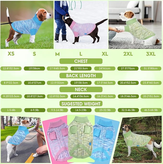 Pet Clothing,Turtleneck Dog Sweater,Sweaters for Dogs Boys and Girls,Pullover Dog Sweaters,Pet Knitted Clothes,Fit for Different Kinds Dogs,for Spring,Autumn and Winter(Green L)
