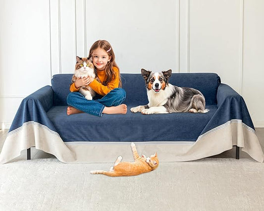 Cat Scratch Furniture Protector - Anti-Slip, Waterproof Sofa Cover to Keep Cats Off, Pet-Friendly Couch Protectors for 3 Cushion Couch, Anti-Scratch Couch Cover for Pets and Kids 134"X91"Navy Blue