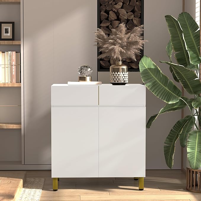 Large/Tall Litter Box Enclosure, Modern Wooden Litter Box Furniture for XL Litterbox with Drawer as Sideboard Cabinet (White)