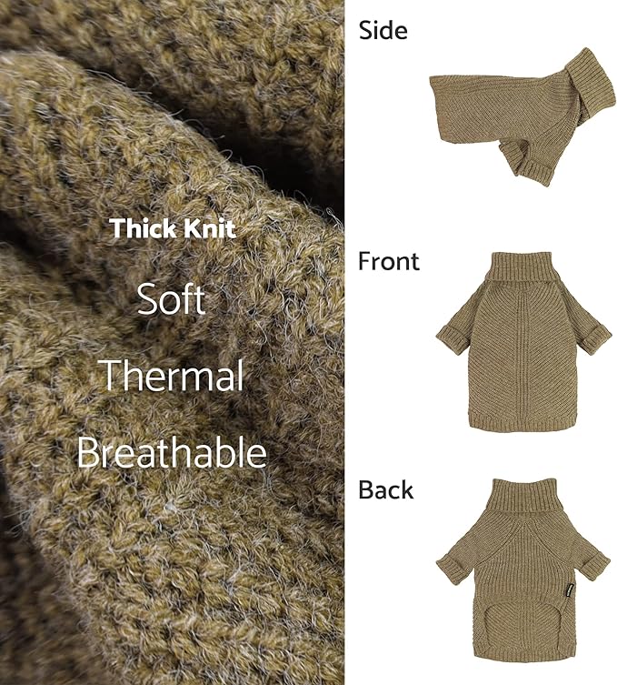 Fitwarm Thermal Knitted Dog Sweater Doggy Winter Coat Pet Clothes Doggie Turtleneck Jacket Puppy Outfits Cat Sweatsuit Sage Green XX-Large