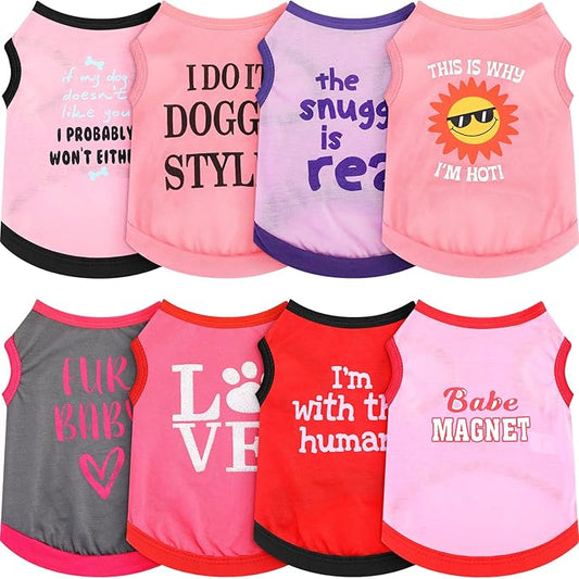 Reginary 8 Pieces Pet Shirts Summer Printed Puppy Dog Shirt Soft Pullover Cute Dog Sweatshirts Puppy Girl Female Clothes Outfits Small Doggie Cats, Size S