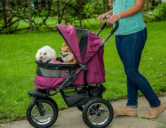 Pet Gear NO-Zip Double Pet Stroller, Zipperless Entry, for Single or Multiple Dogs/Cats, Plush Pad + Weather Cover Included, Large Gel-Filled Tires, 1 Model 3 Colors