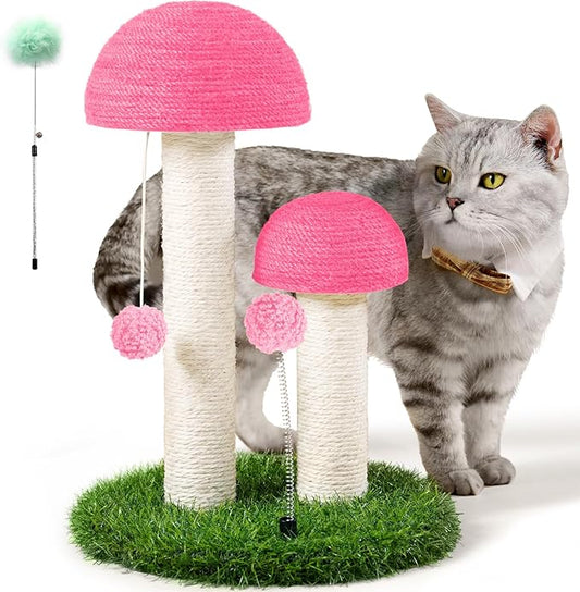 Odoland Cat Scratching Post Mushroom Natural Sisal Board Scratcher for Kitten Health and Good Behavior, Furniture Scratch Deterrent Accessories for Cats and Kitten Pink