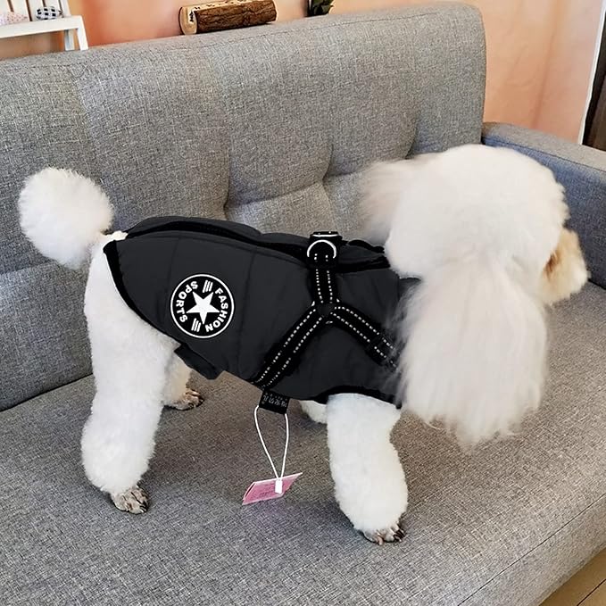 Aiboria Dog Coat for Winter Waterproof Dogs Jackets Windproof Fleece Small Dog Vest Harness Winter Padded Pet Black M