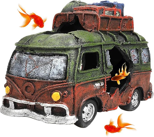 Aquarium Resin Ornament Car Wreckage for Fish Tank Underwater Landscape Decoration Hiding Cave Hideouts House Plants Supplies Decor Accessories