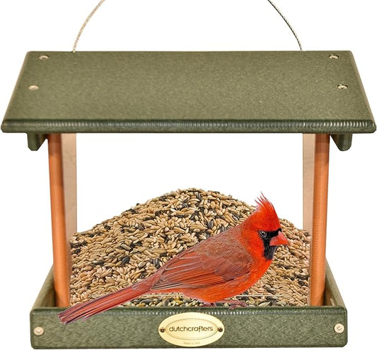 Plastic Hanging Hopper Bird Feeder, Large Bird Feeders for Outdoors, Suitable for Food, Seed, Mealworm (Large, Turf Green & Cedar)