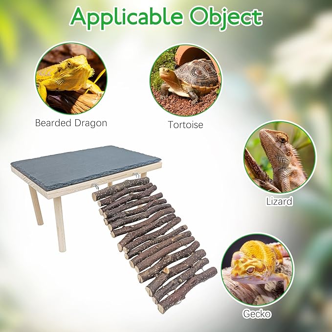 BNOSDM Bearded Dragon Basking Rock Platform with Climbing Ramp Reptiles Hideout Hide Cave Reptile Tank Accessories Suit for Tortoise, Lizard, Toad, Gecko (Small)