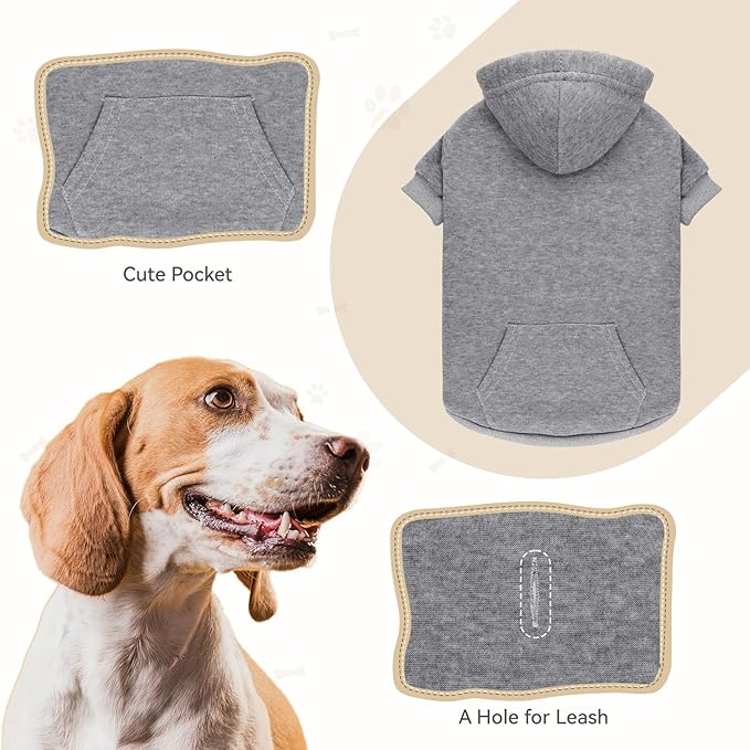Dog Hoodie Sweater Solid Soft Brushed Fleece Dog Clothes with Pocket (Grey-XS)