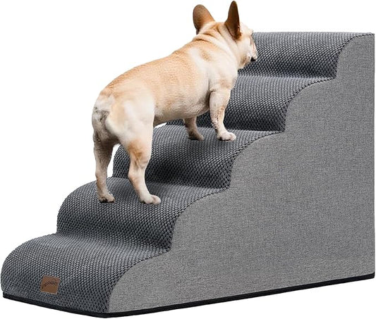 GoGoBunny Ramp Dog Stairs for High Beds 22.6" H, 5-Step Dog Slope Stairs with Durable Waterproof Fabric Cover, Pet Steps for Old Large Dogs Climbing, Non-Slip Sturdy Indoor Step, Grey