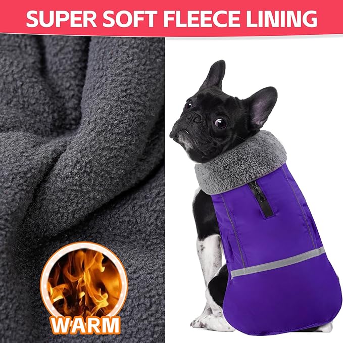 Doglay Dog Coat, Waterproof Dog Jacket Pet Winter Coat for Cold Weather with Thicken Furry Collar, Reflective Puppy Winter Jacket Warm Fleece Lining for Small Medium Large Pets