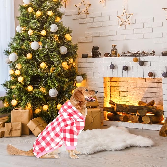 GreenJoy Plaid Dog Sweaters Hoodies Sweatshirts for Dogs Cats, Warm and Soft Cold Weater Coats for Christmas (Pink, XX-Large)