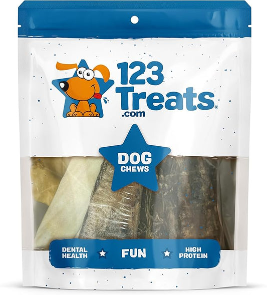 Assorted Natural Dog Chews - Lamb, Beef, Pork & Chicken Jerky Mixed Dog Treats, Digestible Gluten Free Chews, Long Lasting, All Breeds Variety Pack | 8 oz Bag